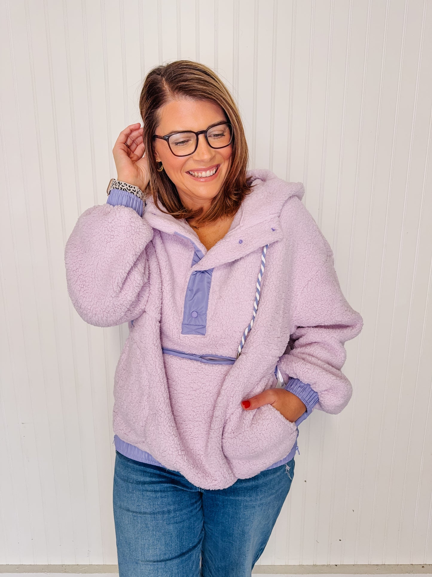 Two- Toned Sherpa Pullover