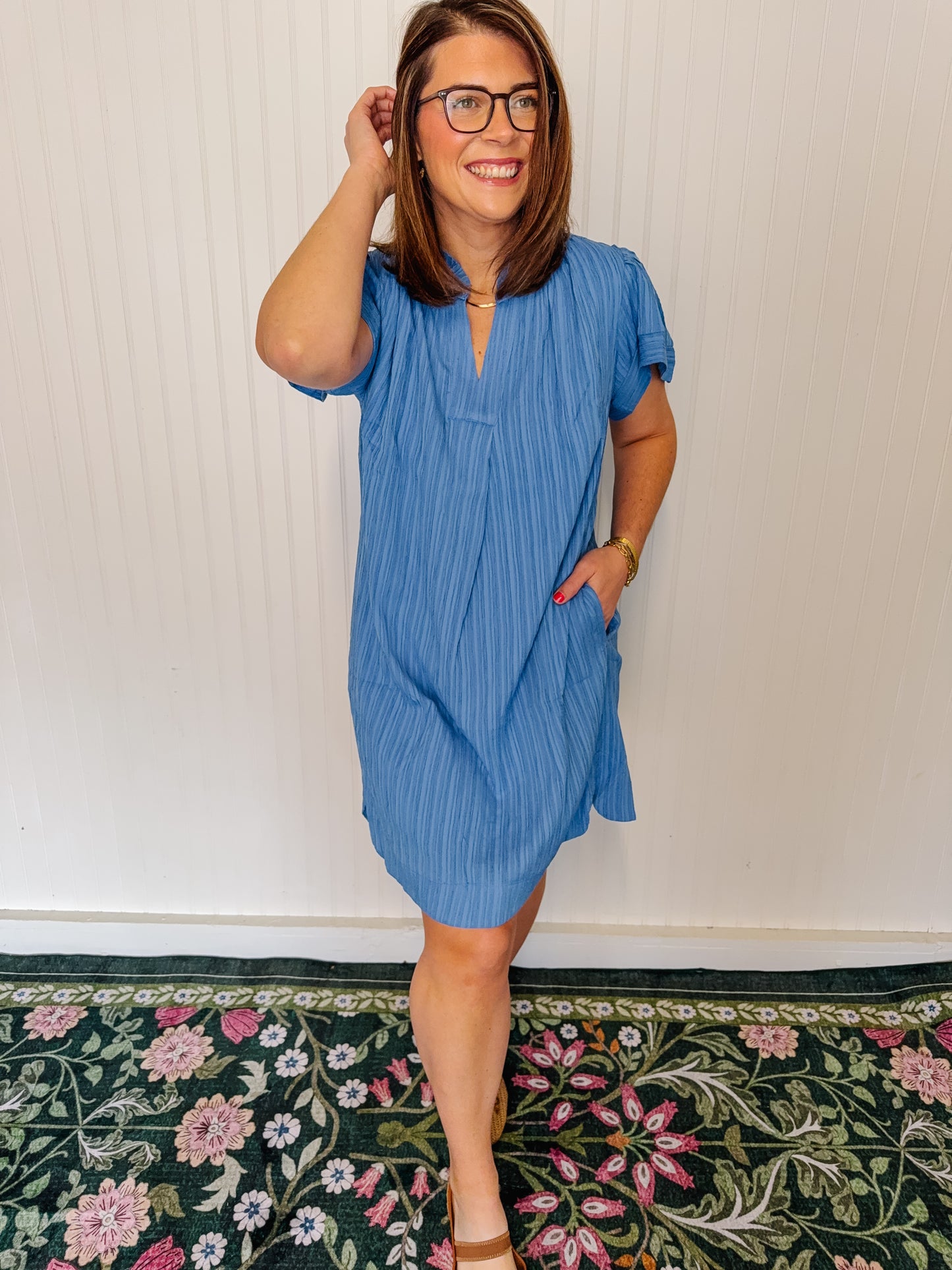 Blue V-Neck Dress