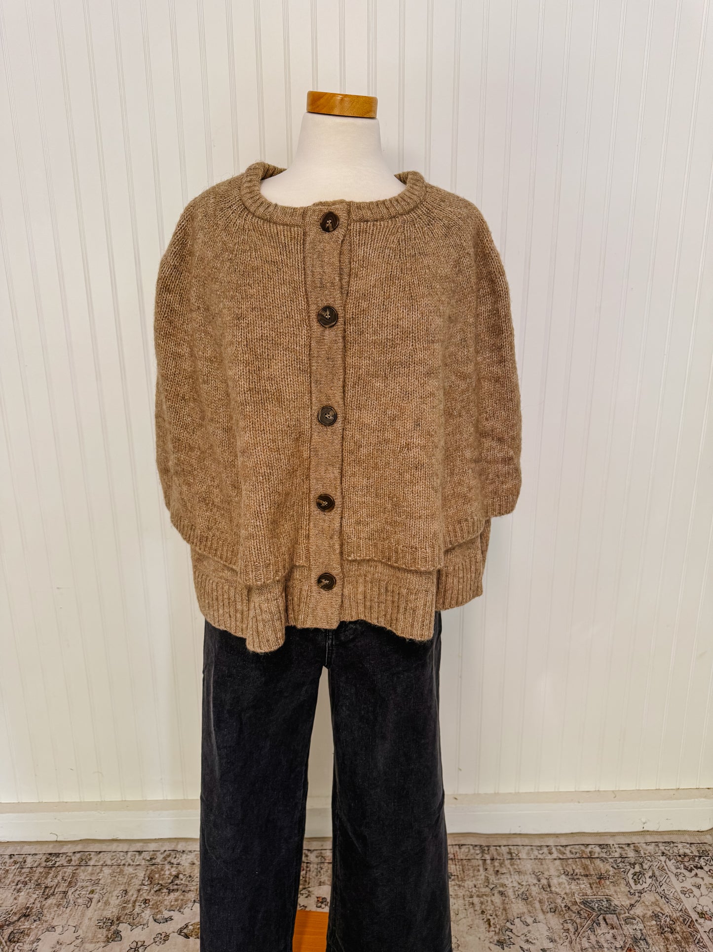 Button Closure Sweater Cape Cardigan