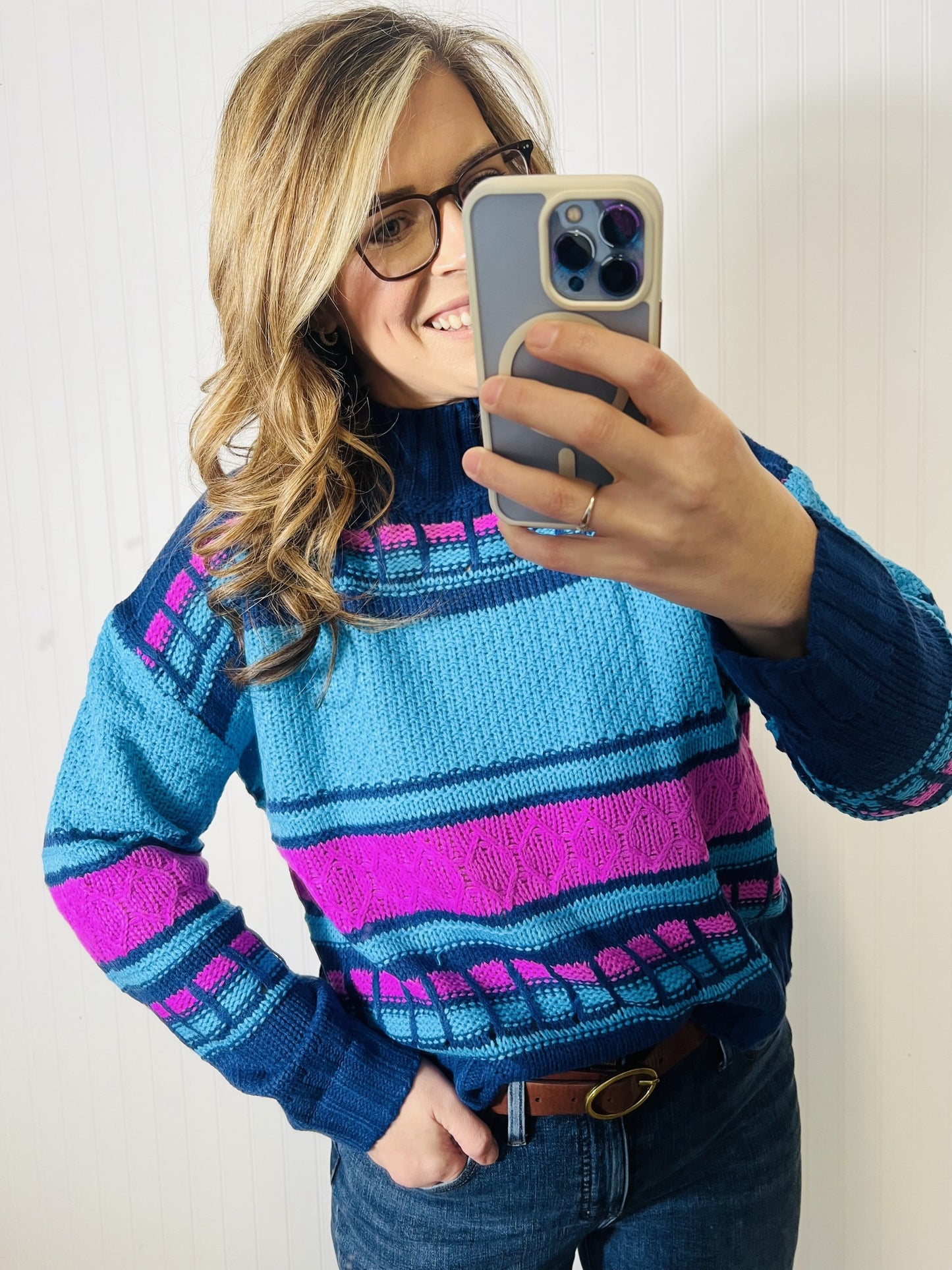 Mock Neck Cable Knit Sweater