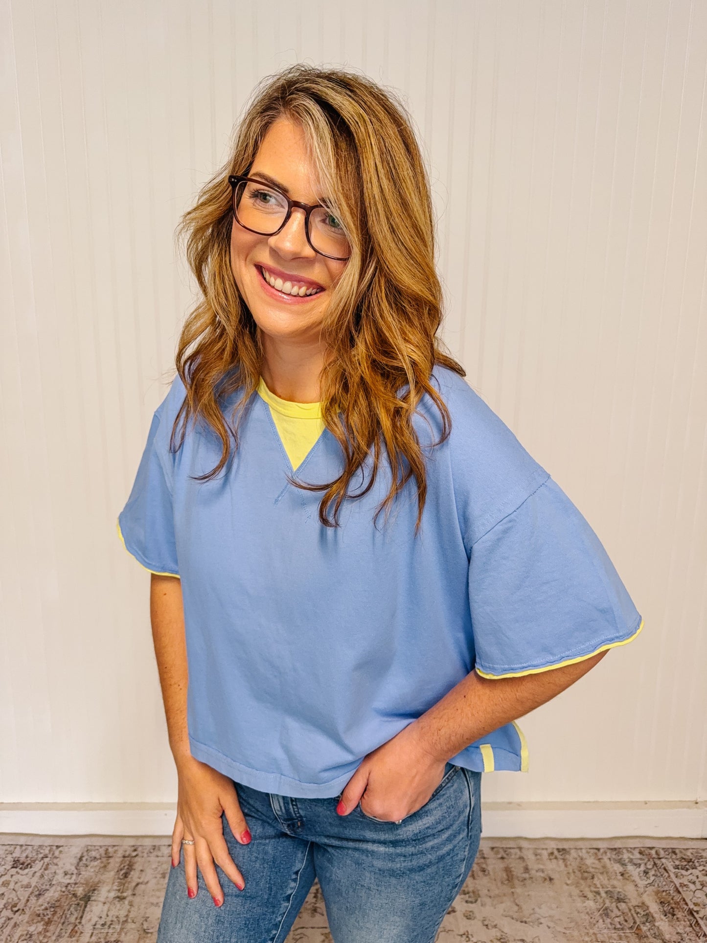 GARMENT WASHED CONTRAST RINGER TEE