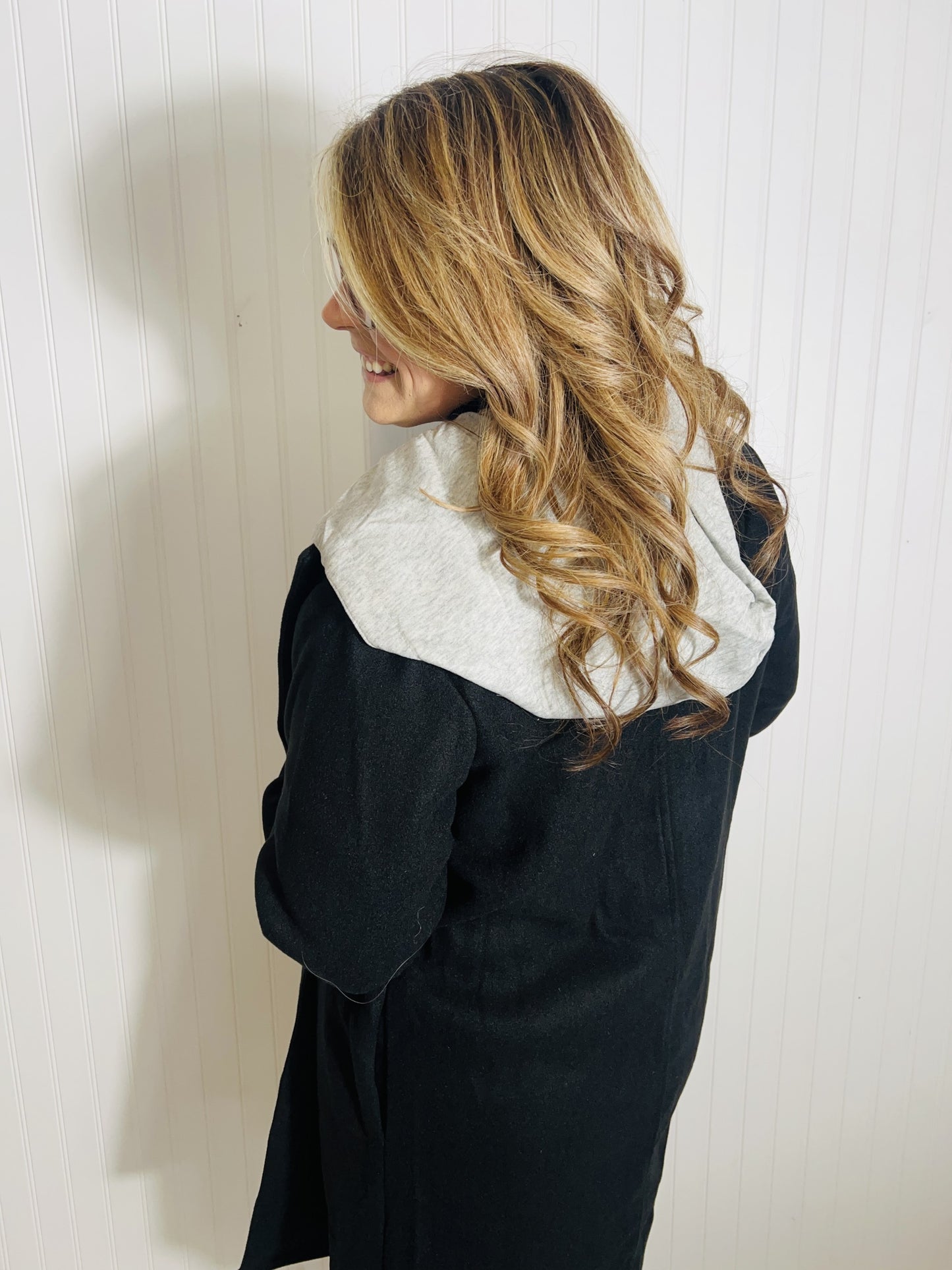 Zipper button down coat with hoodie