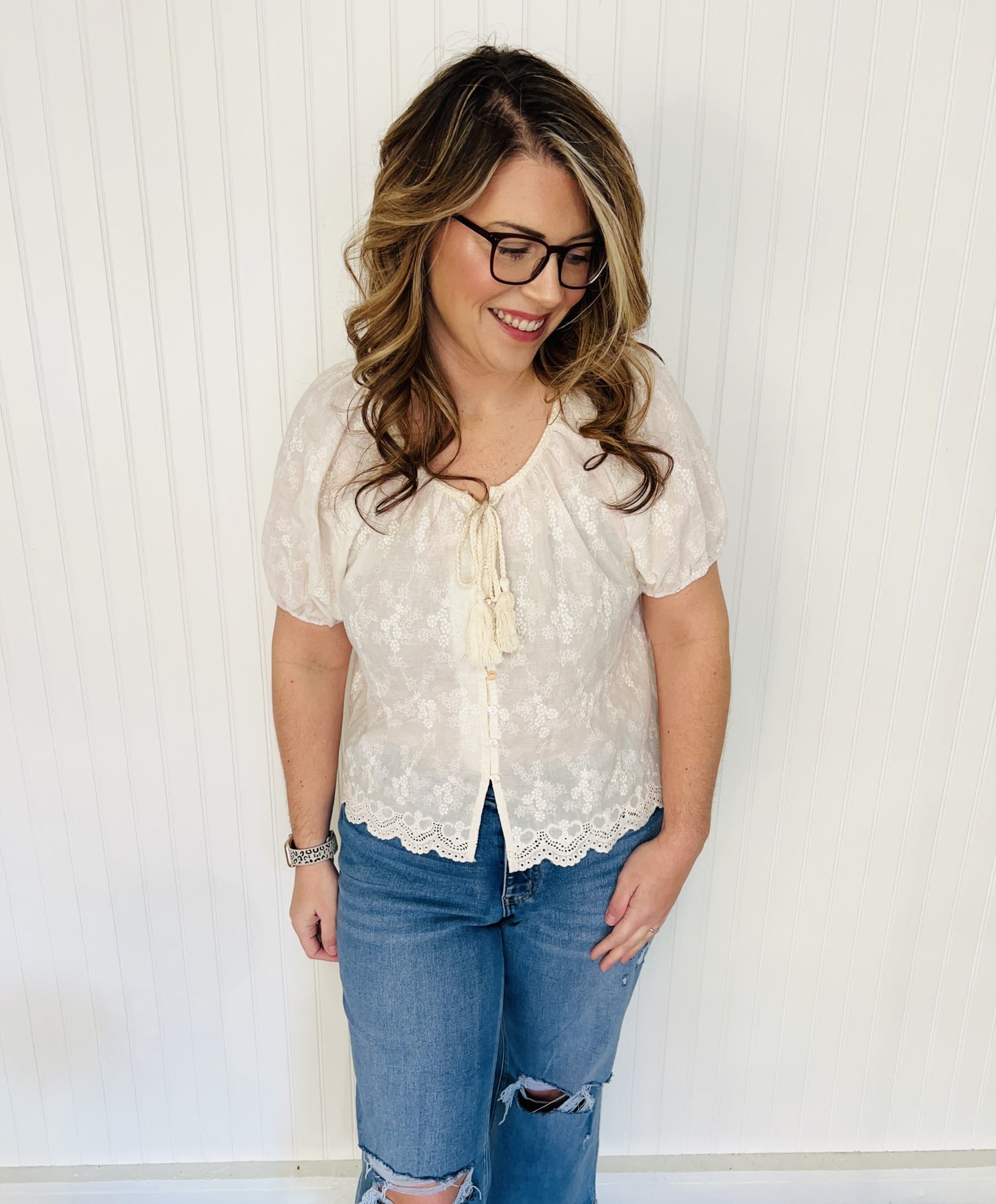 Beige Short Sleeve Top