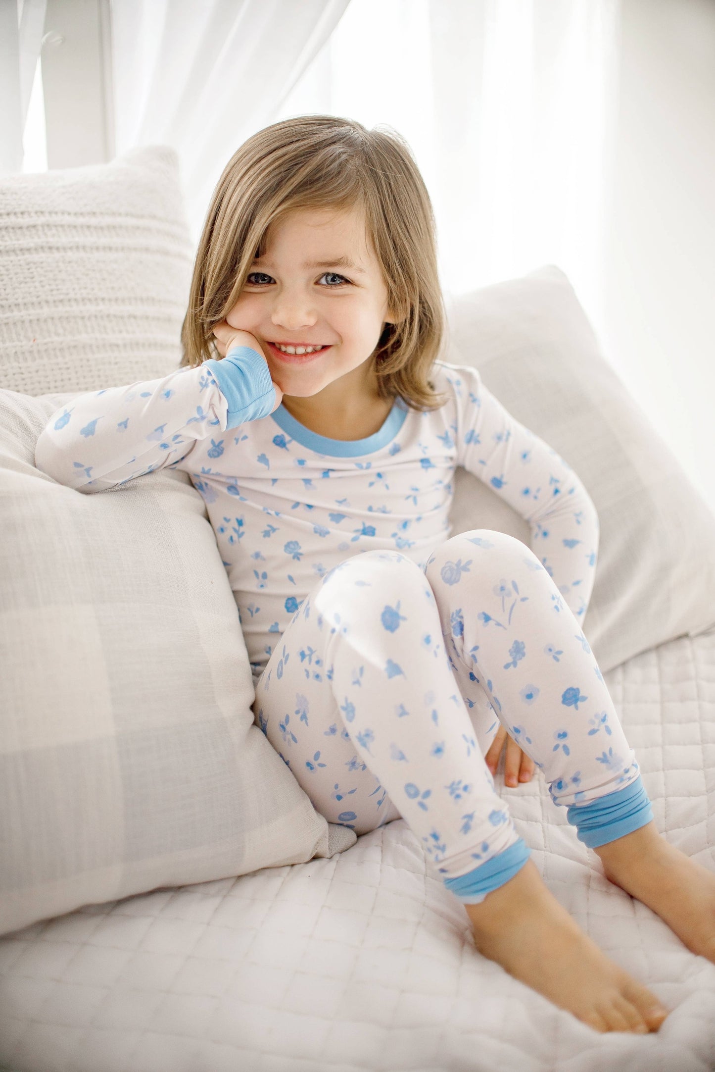 Blue Floral Bamboo Pajama Set 🌸🩵 Two Piece PJs