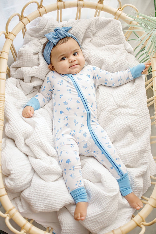 Blue Floral Bamboo Zippy Pajamas🌸🩵|