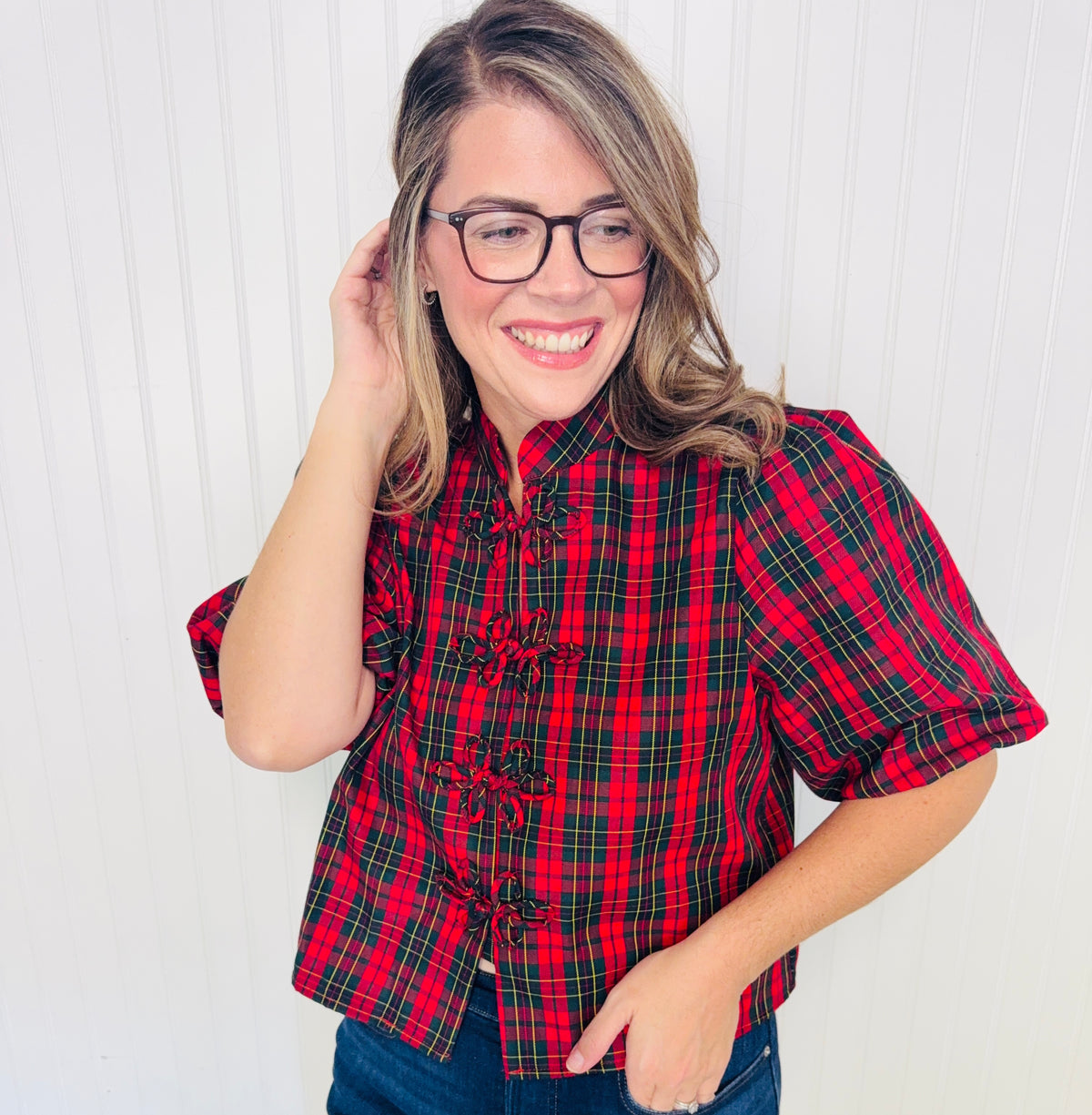 Plaid Puff Sleeve