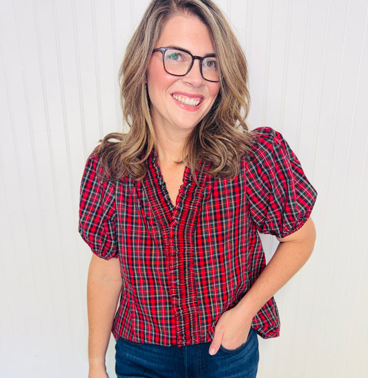 Plaid V Neck