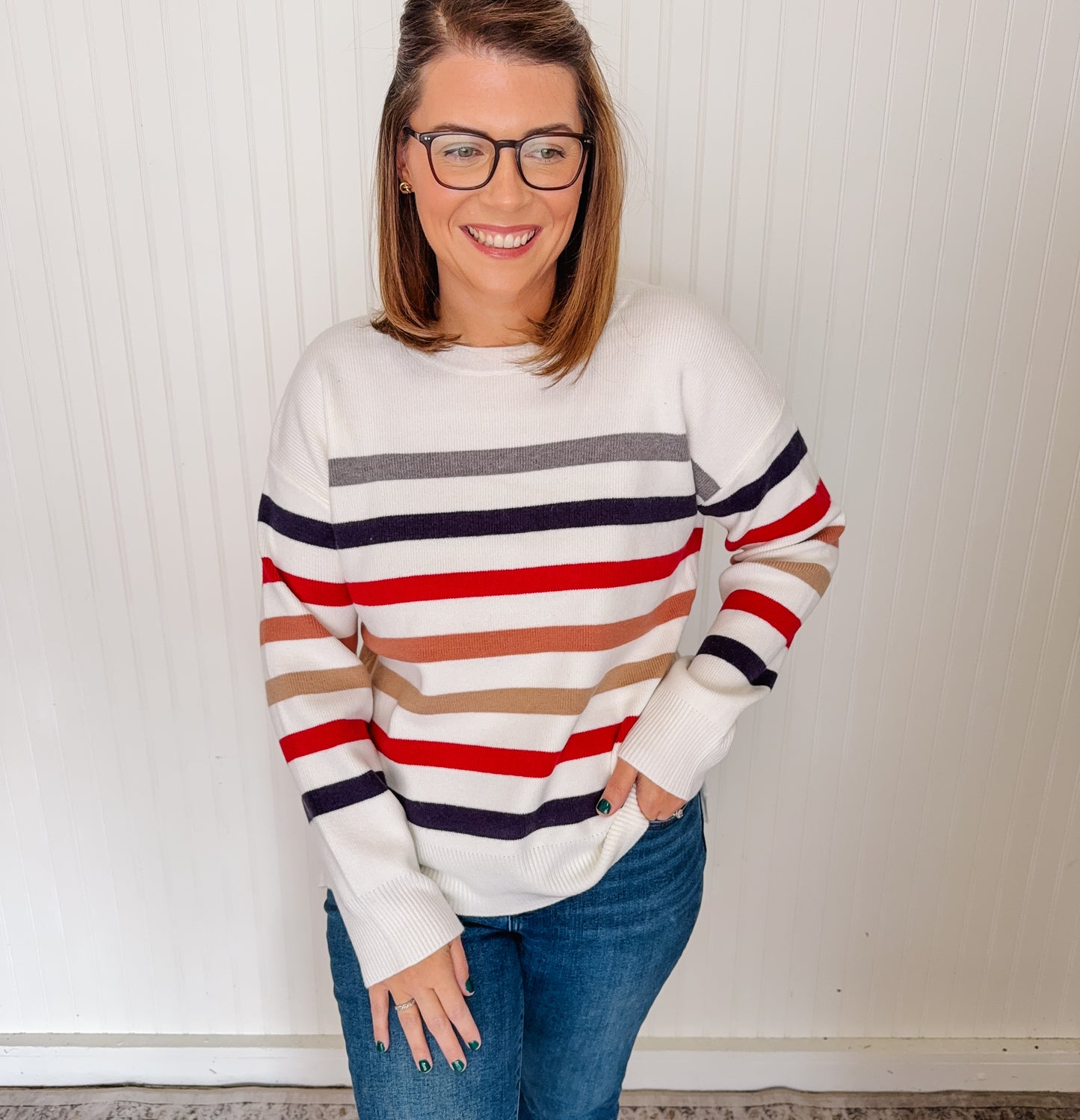 Crew Neck Stripe Sweater