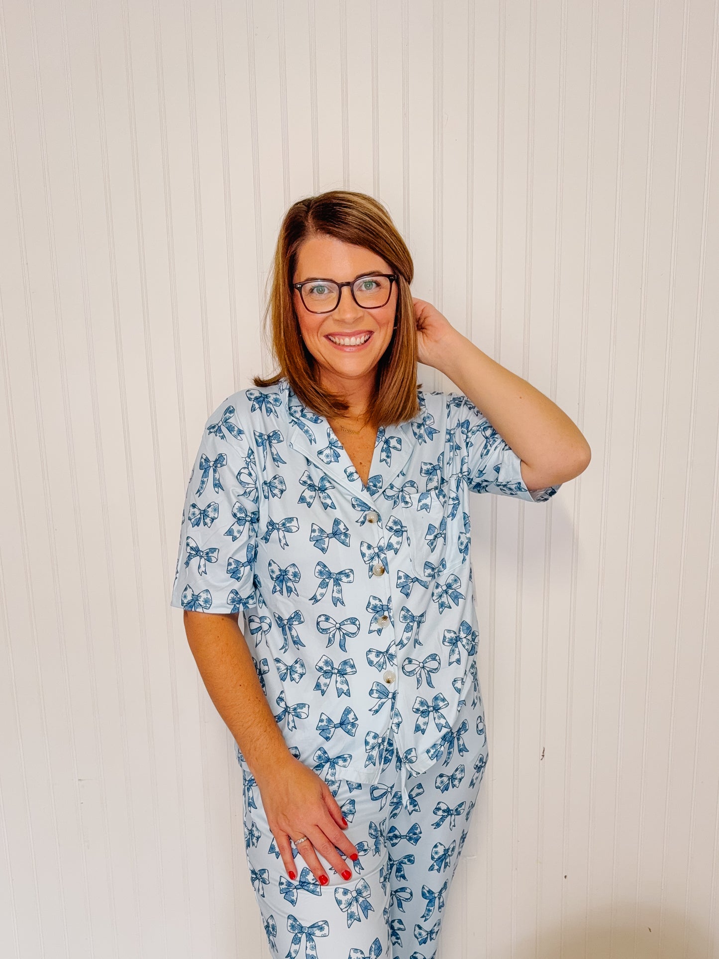 Blue Bows Pajama Set