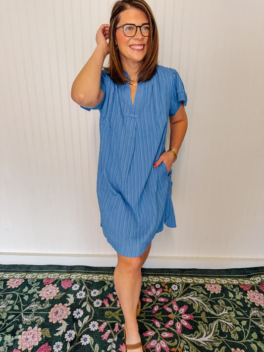 Blue V-Neck Dress