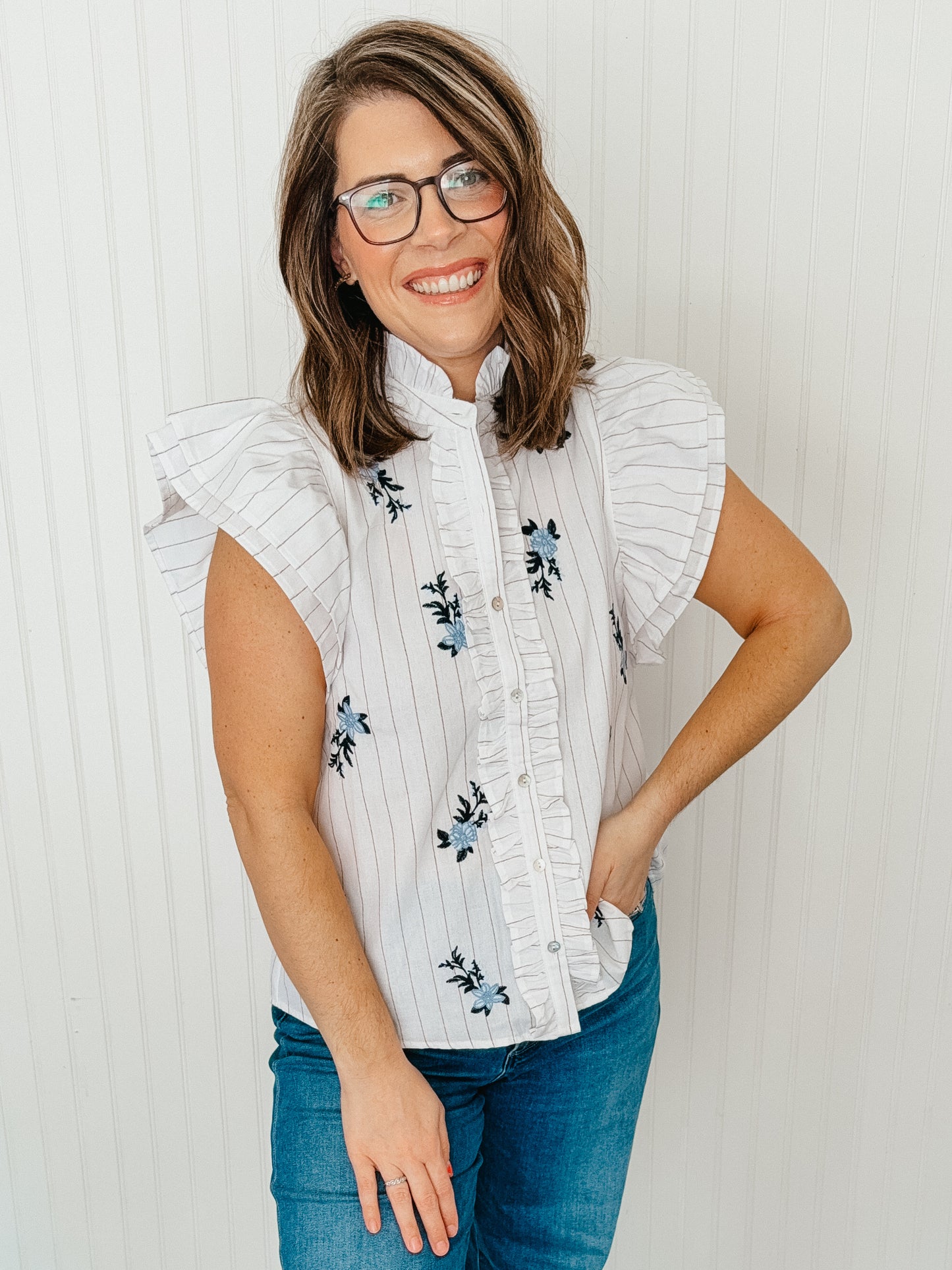 Embroidered Flutter Sleeve