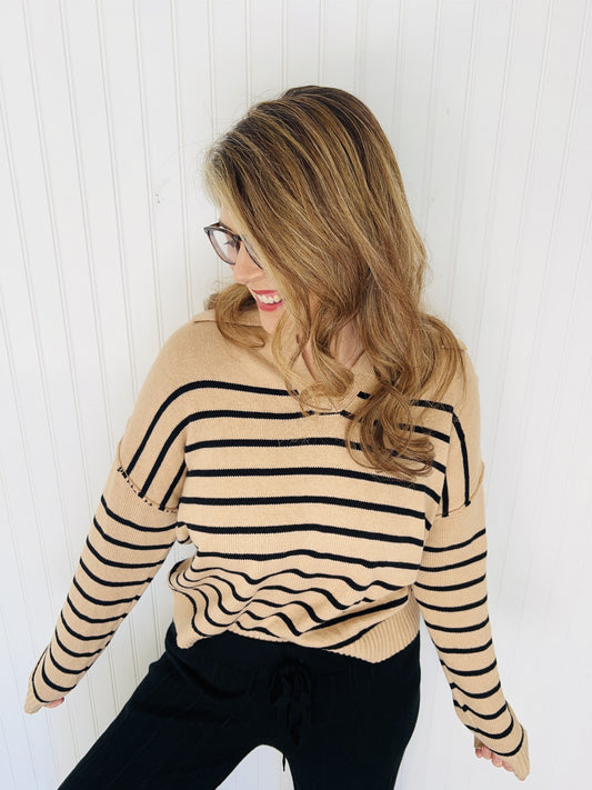 V-NECK STRIPED SWEATER