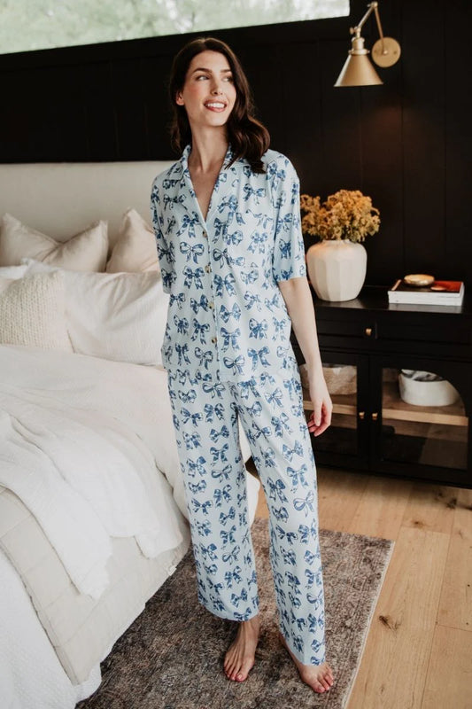 Blue Bows Pajama Set