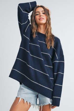 STRIPED PATTERN DROP SHOULDER SWEATER