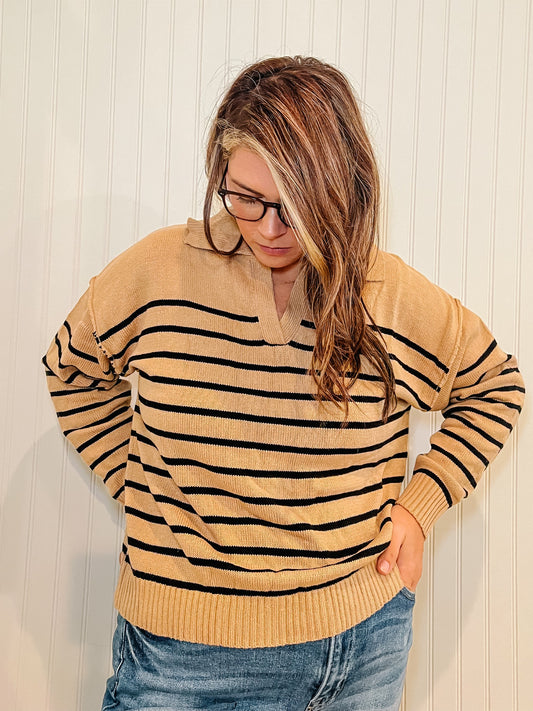 V-NECK STRIPED SWEATER