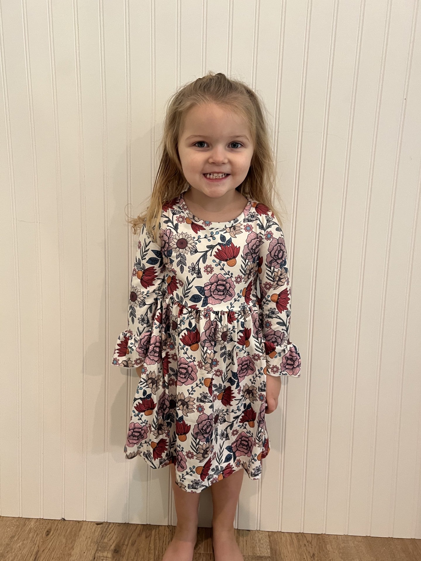 Kids Claire Rust Fall Floral Print Twirl Dress