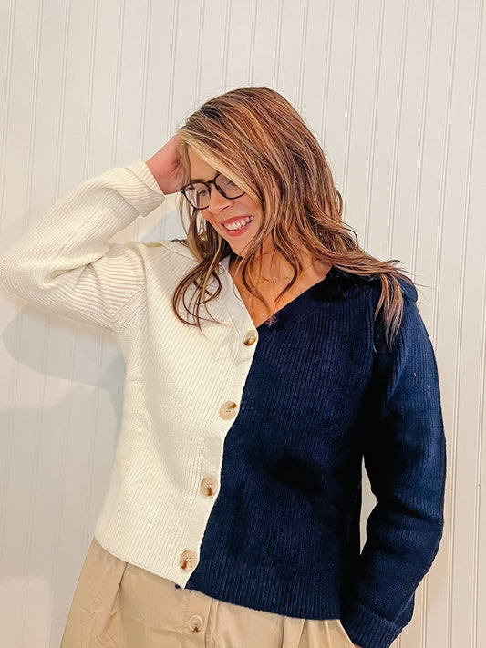 TWO TONE V-NECK CARDIGAN