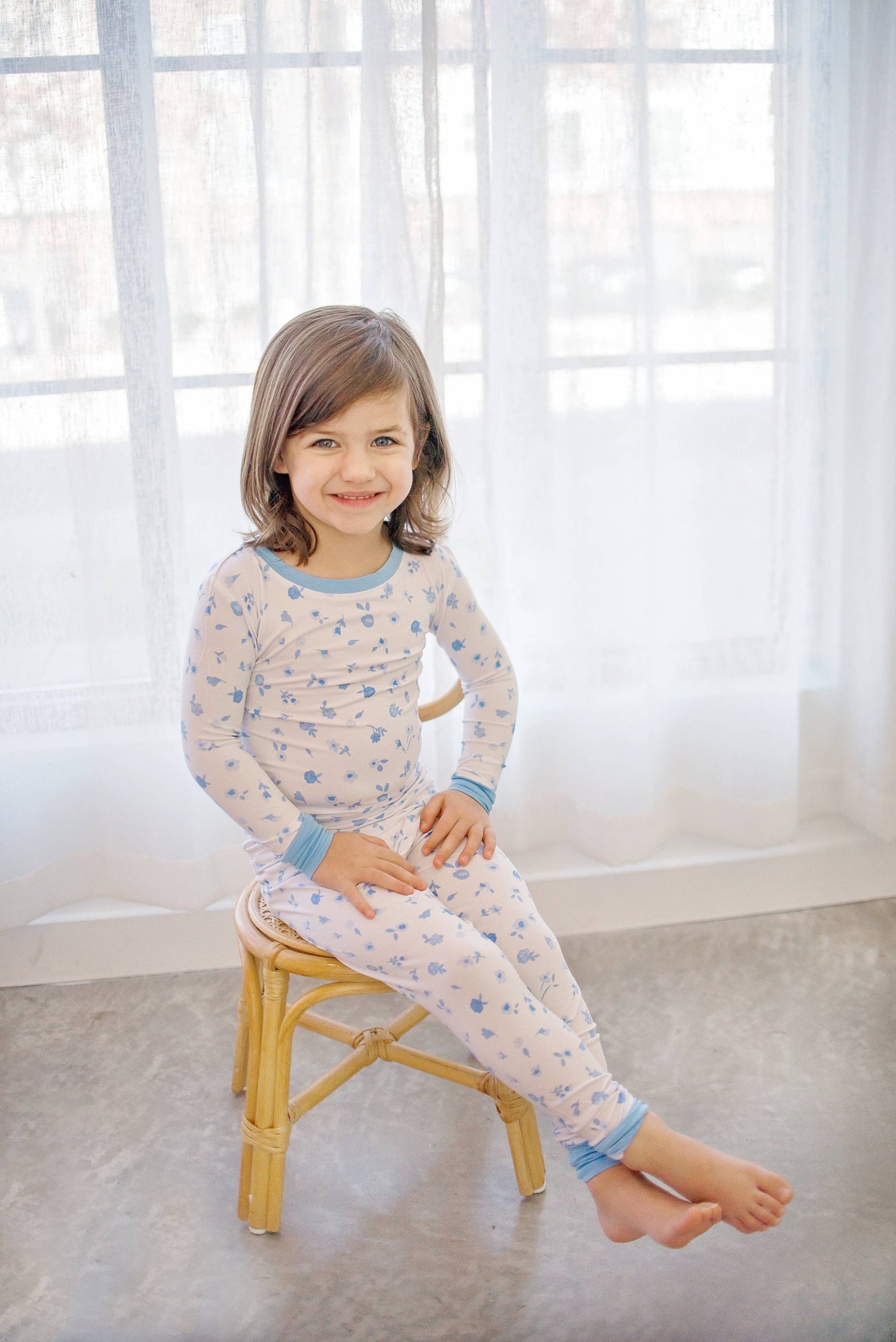 Blue Floral Bamboo Pajama Set 🌸🩵 Two Piece PJs