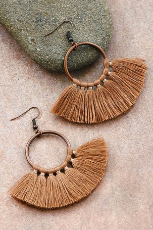 Boho Chic Fan Shaped Tassel Earrings