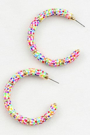 Multicolor Confetti Flat Rubber Disc Bead Earrings