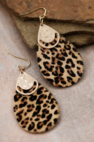 Animal Hair Teardrop Dangle Earrings