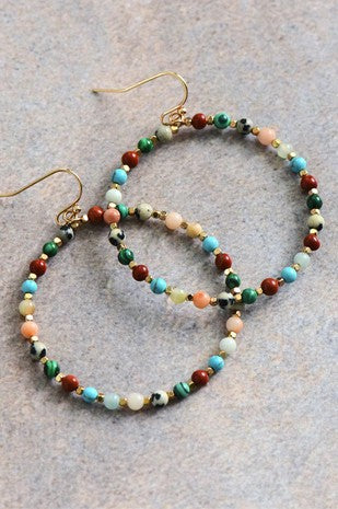 Natural Stone Beaded Circle Drop Earrings