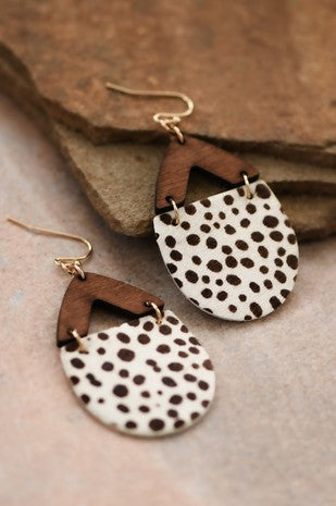 Animal Print Leather & Wood Drop Earrings