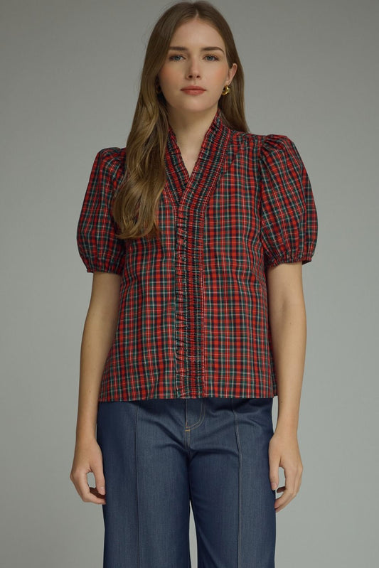 Plaid V Neck