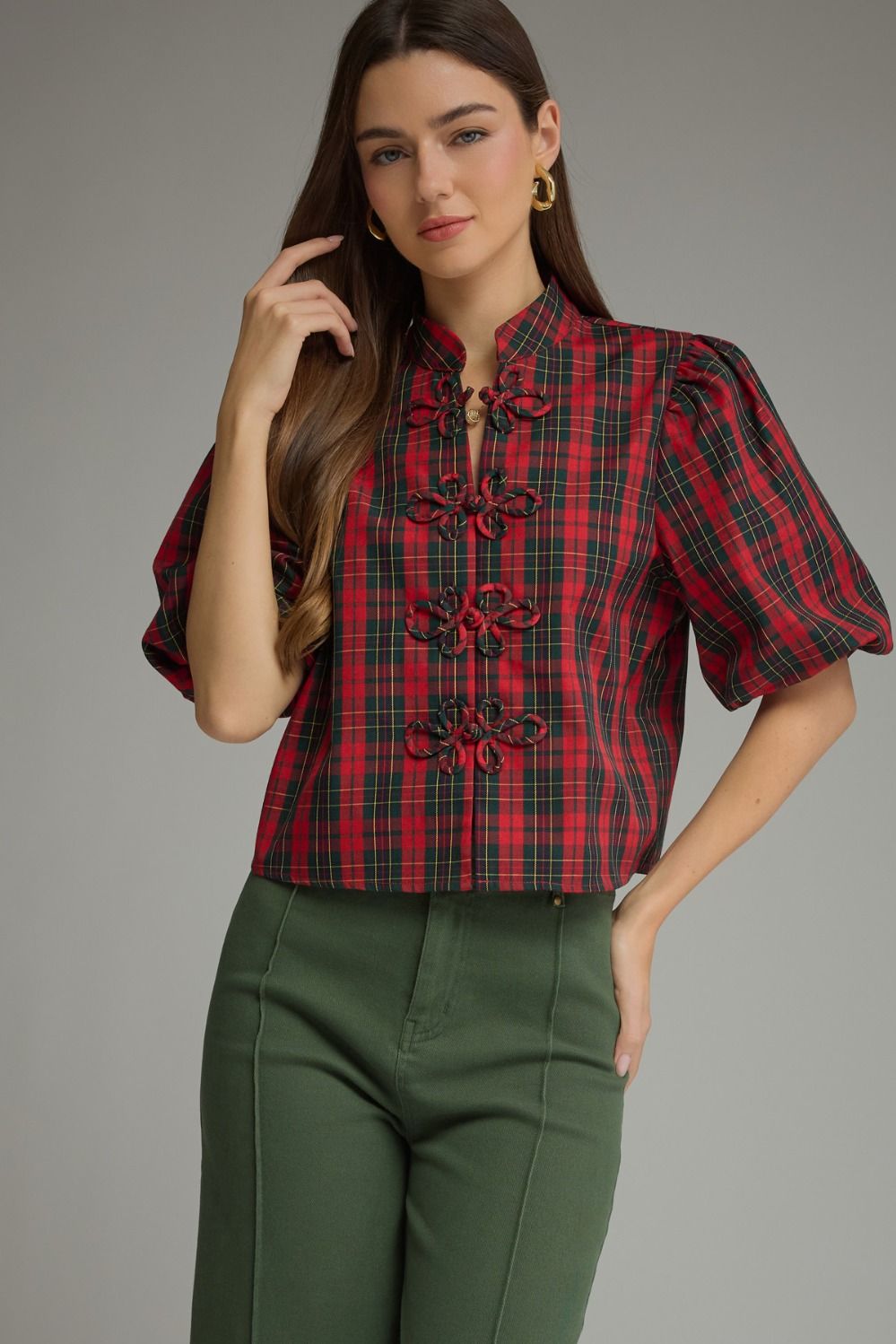 Plaid Puff Sleeve