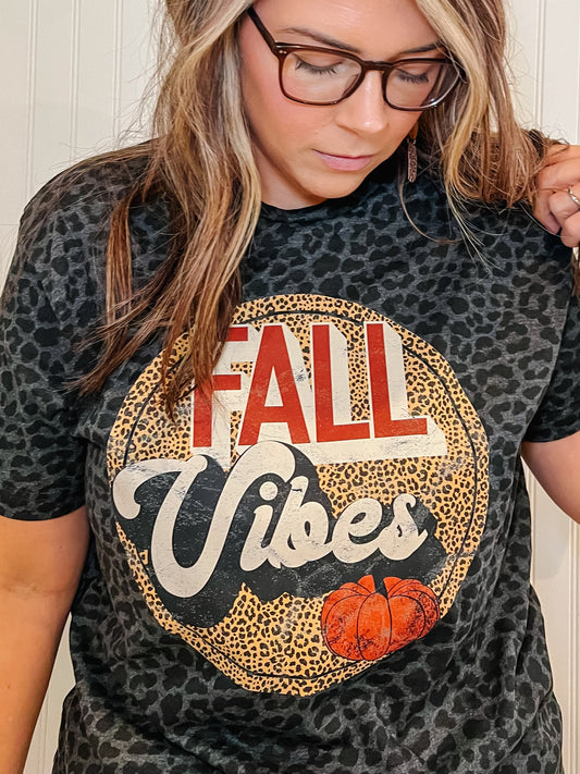 Retro Fall Vibes Pumpkin Black Leopard Graphic Tee