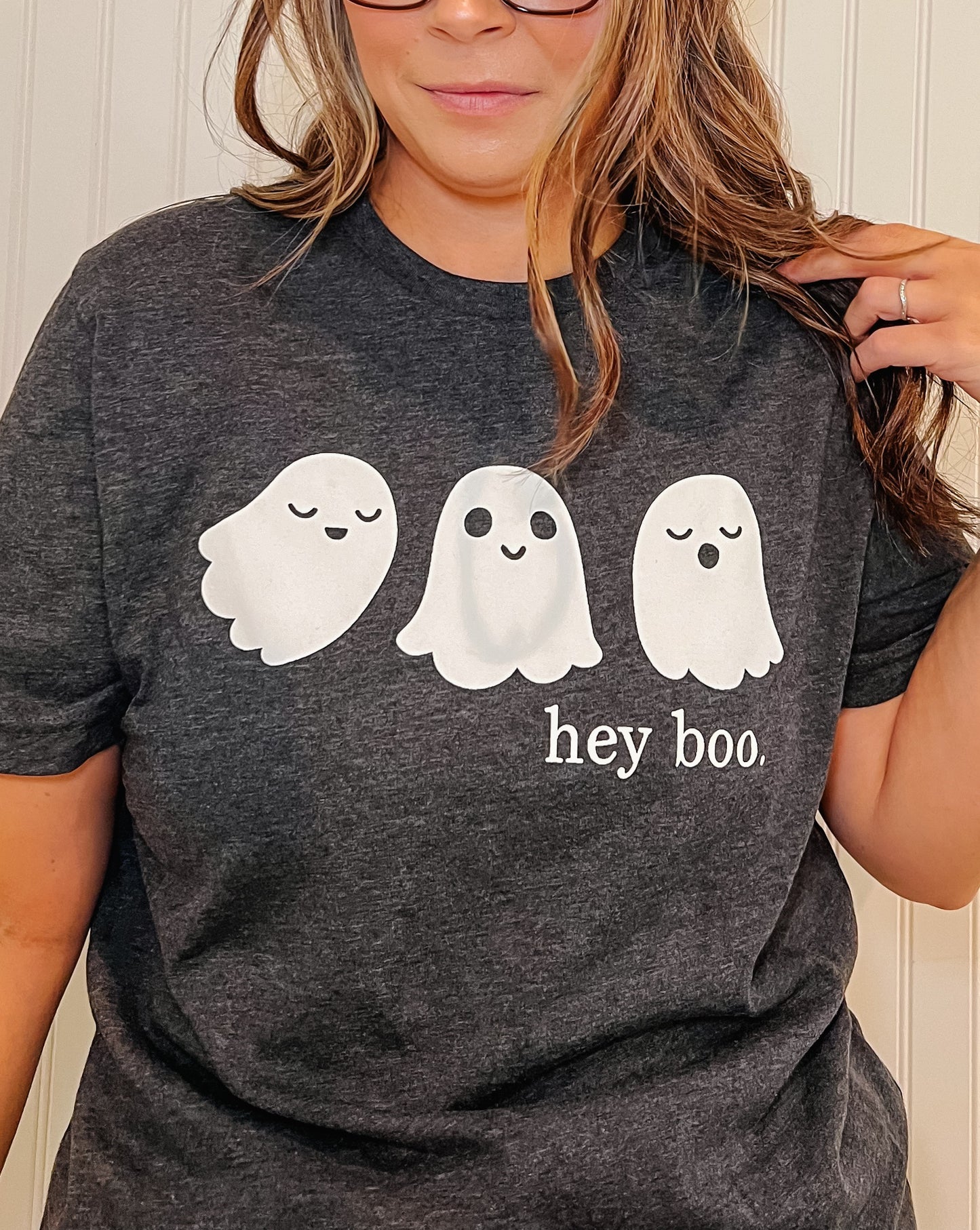 Hey Boo Friendly Ghosts Halloween Graphic Tee