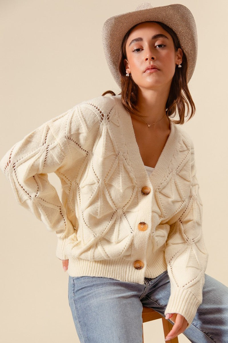 TEXTURED KNIT BUTTON FRONT SWEATER CARDIGAN