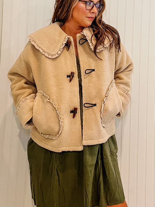 Faux Sherpa Peter Pan Duffle button Jacket