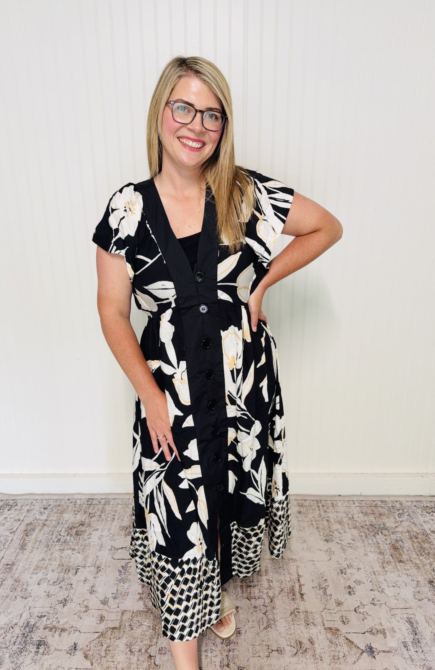 Button Front Midi Dress
