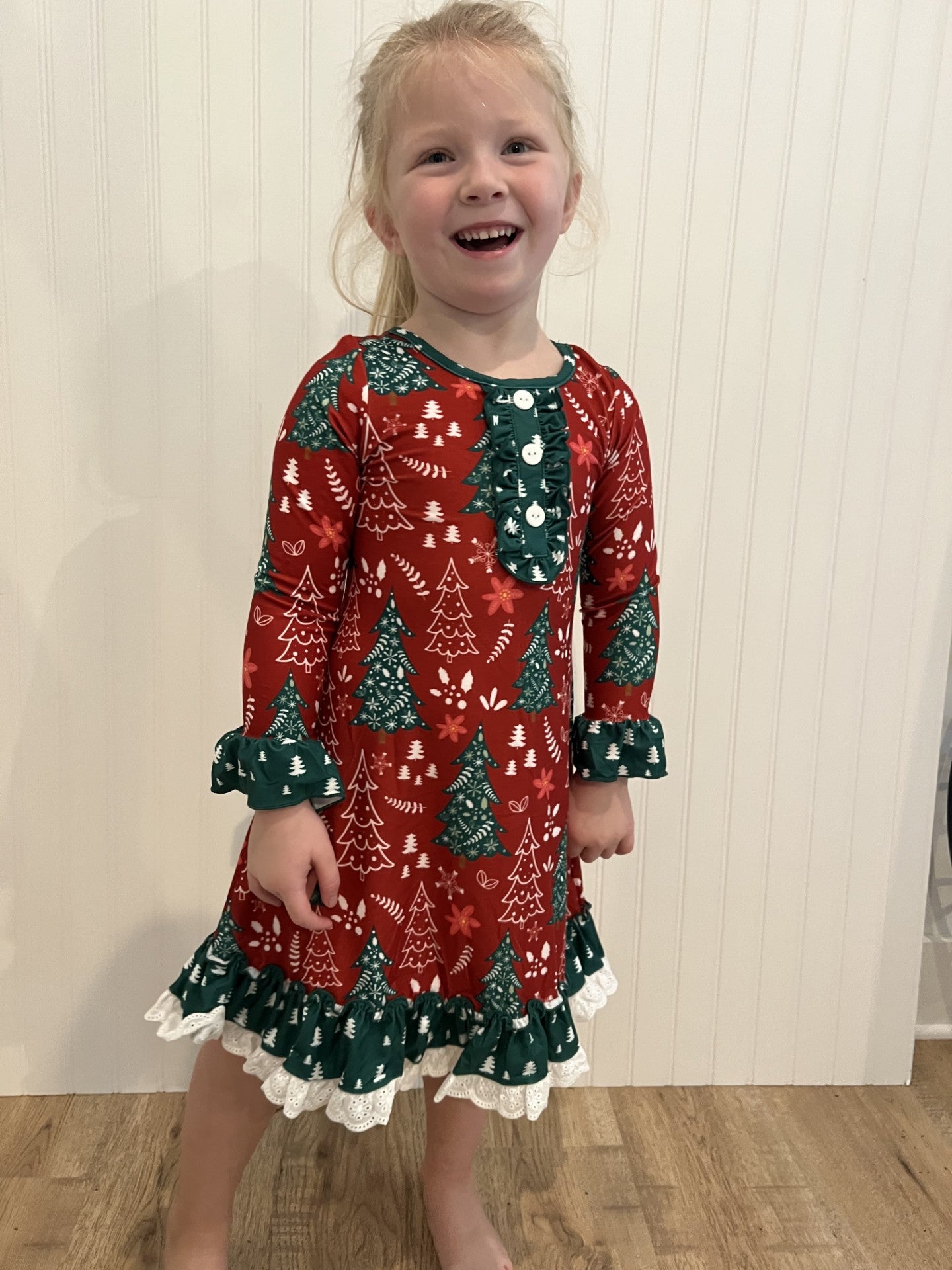 Kids Red & Green Christmas Tree Lounge Play Gown