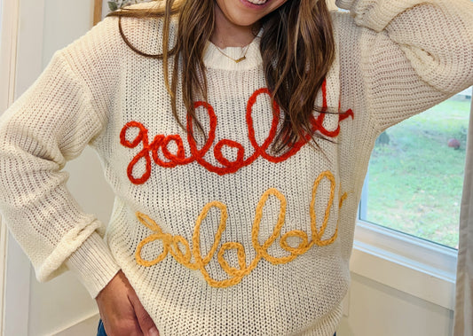 GOBBLE LETTER EMBROIDERY THANKSGIVING SWEATER