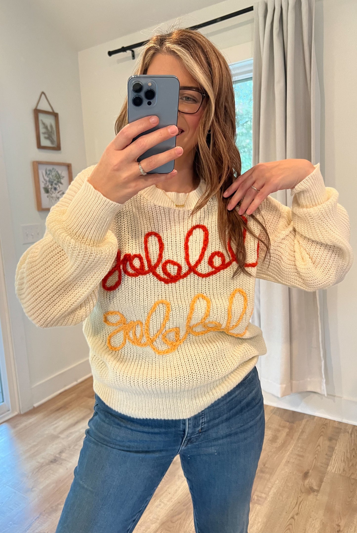 GOBBLE LETTER EMBROIDERY THANKSGIVING SWEATER