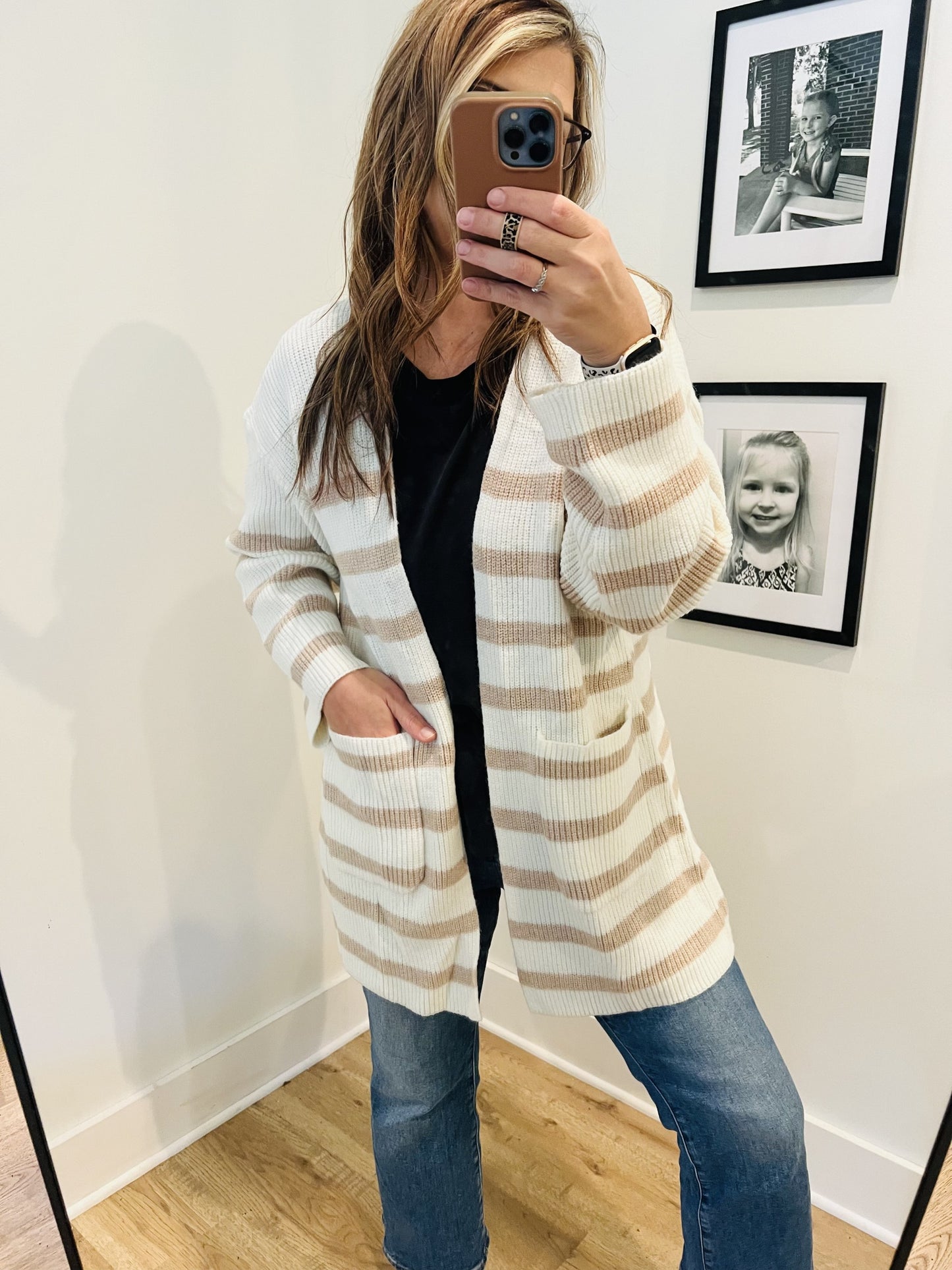 KNITTED STRIPE MAXI CARDIGAN